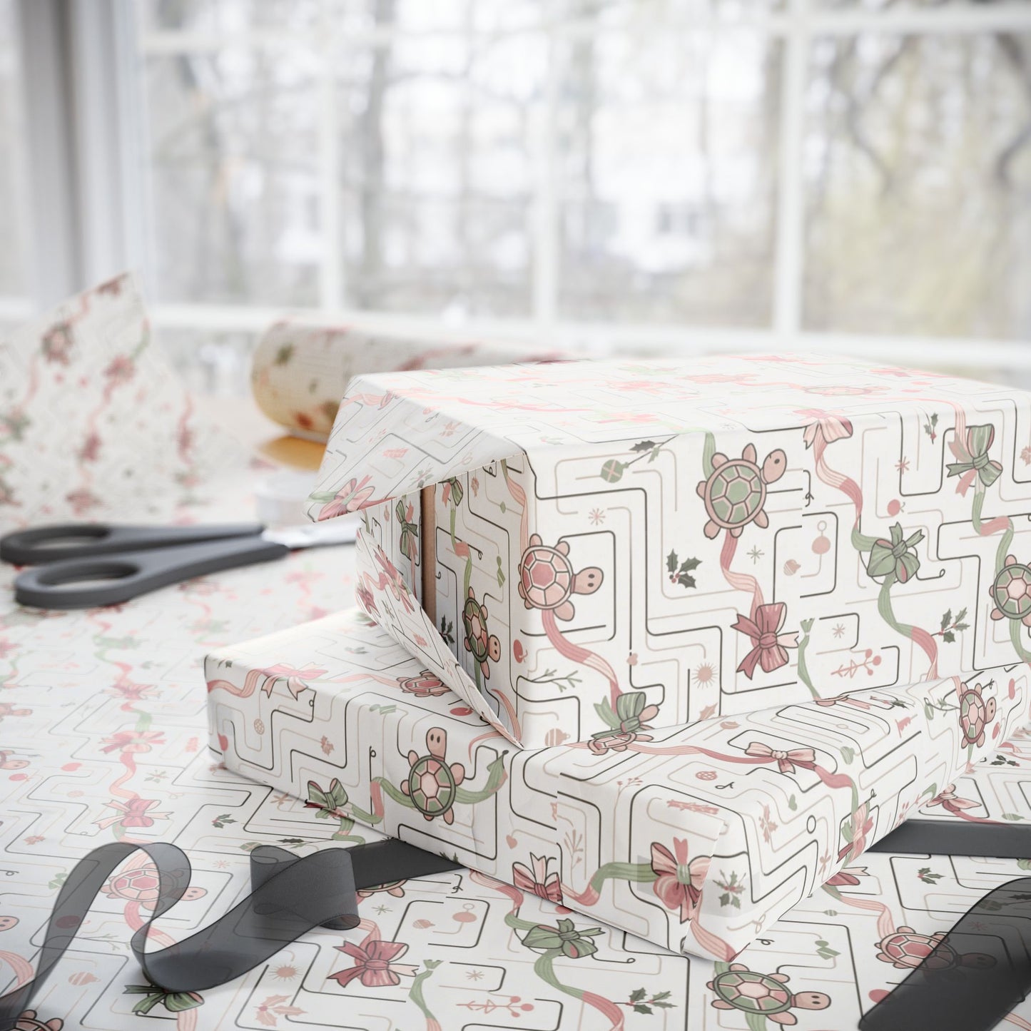 Wrapping Paper Roll – Festive Turtle S&A Pattern Gift Wrap (Eco-Friendly Holiday & Birthday)