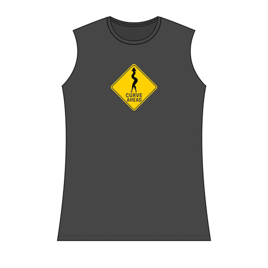 Curve Ahead Women's Tank Top — Road Sign Graphic Sleeveless Tee