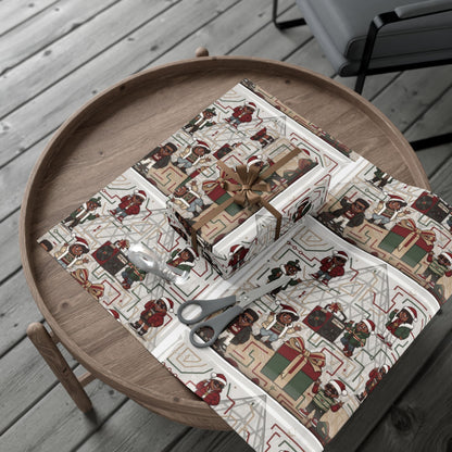 Retro Holiday Characters Gift Wrap Paper — Festive Vintage-Inspired Wrapping Sheets