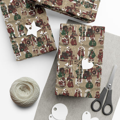 Retro Holiday Characters Gift Wrap Paper — Festive Vintage-Inspired Wrapping Sheets
