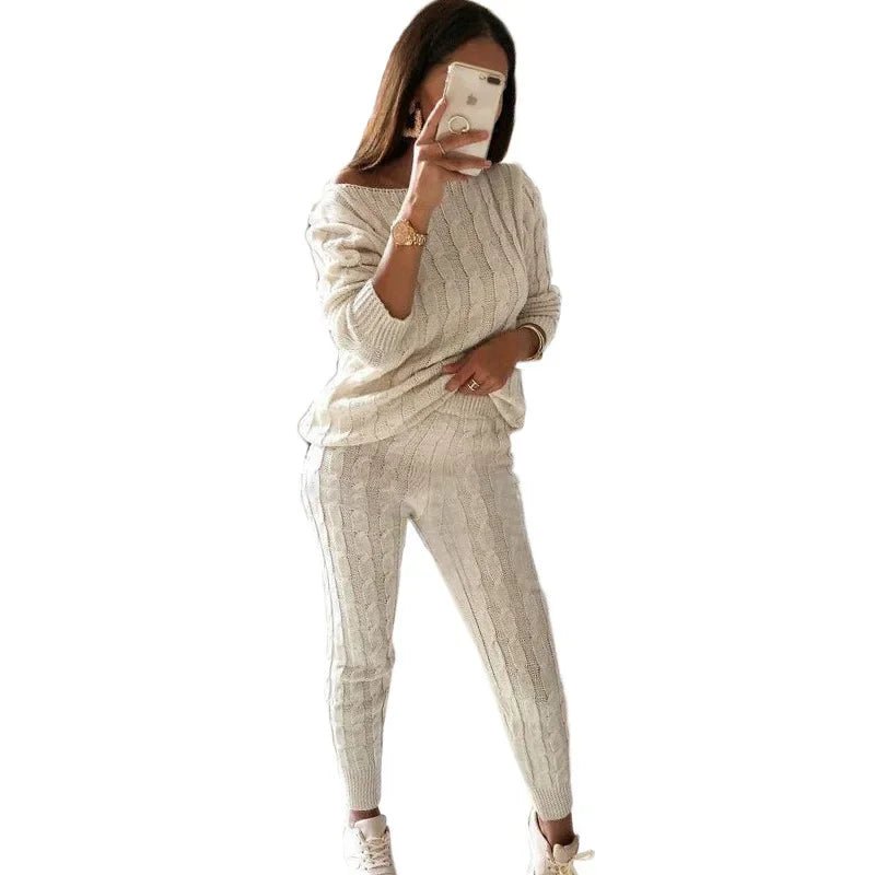 2024 New Knitted Two Piece Sweater Tops + Elastic Waist Pant - SAND Creations