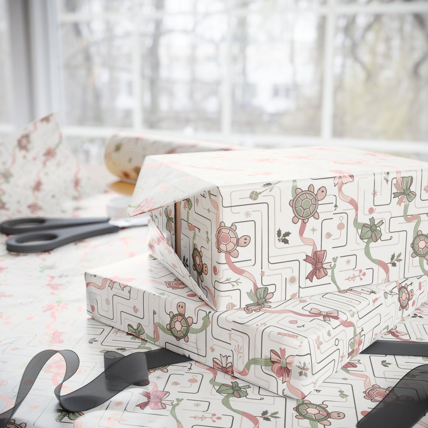 Wrapping Paper Roll – Festive Turtle S&A Pattern Gift Wrap (Eco-Friendly Holiday & Birthday)