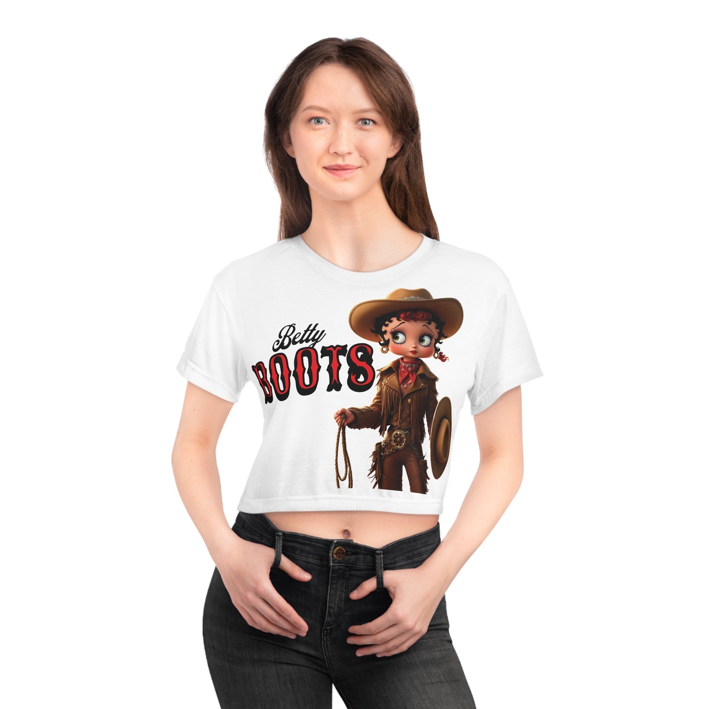 Empowering Women's Crop Tee with 'Betty Boots' Design