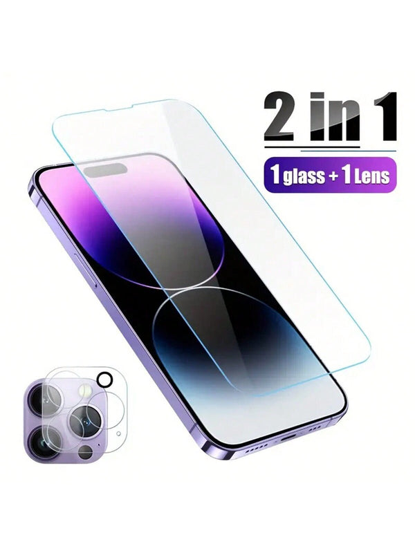 2in 1 For Iphone 14/13 Mini/12/11 Pro Max Phone Screen Protector Protective Film Glass Smartphone Tempered Glass Camera Lens - SAND Creations