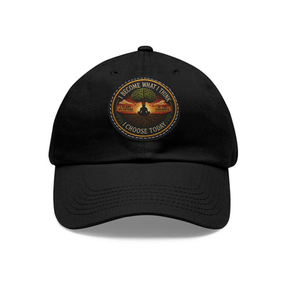 Leather Patch Dad Hat — "Become What I Want, I Choose Today" Vintage Cap