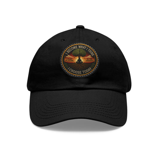 Leather Patch Dad Hat — "Become What I Want, I Choose Today" Vintage Cap