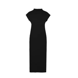 Women Turtleneck Dress Short Sleeve Simple Spring Summer Evening Dress Ladies Midi Dresses For Women