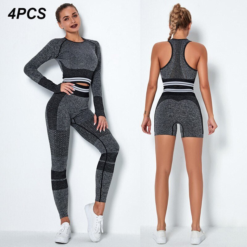 4Pcs Women Vital Seamless Yoga Set Sports Bra+Crop Top Shirts+Shorts+High Waist Leggings Gym Clothing Sports Wear For Women - SAND Creations