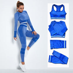 4Pcs Women Vital Seamless Yoga Set Sports Bra+Crop Top Shirts+Shorts+High Waist Leggings Gym Clothing Sports Wear For Women - SAND Creations