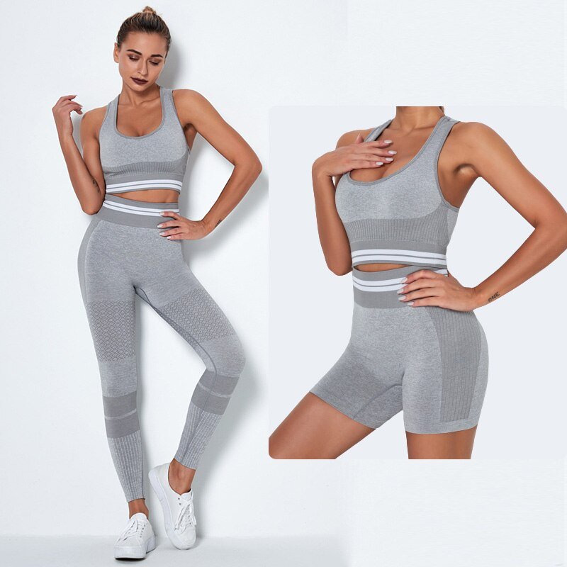 4Pcs Women Vital Seamless Yoga Set Sports Bra+Crop Top Shirts+Shorts+High Waist Leggings Gym Clothing Sports Wear For Women - SAND Creations