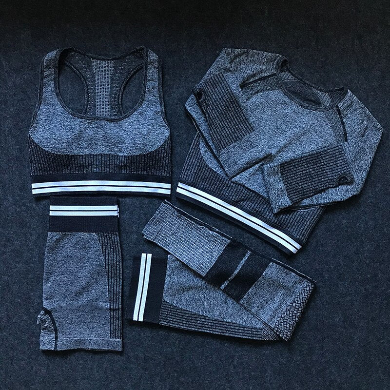 4Pcs Women Vital Seamless Yoga Set Sports Bra+Crop Top Shirts+Shorts+High Waist Leggings Gym Clothing Sports Wear For Women - SAND Creations