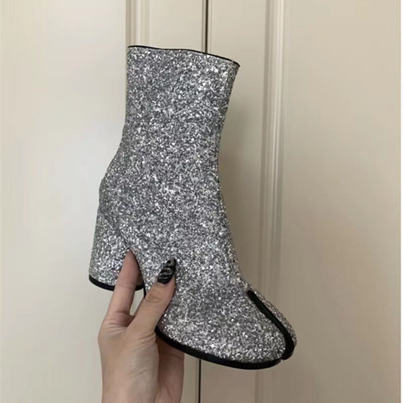 Split Toe Block Heel Boots