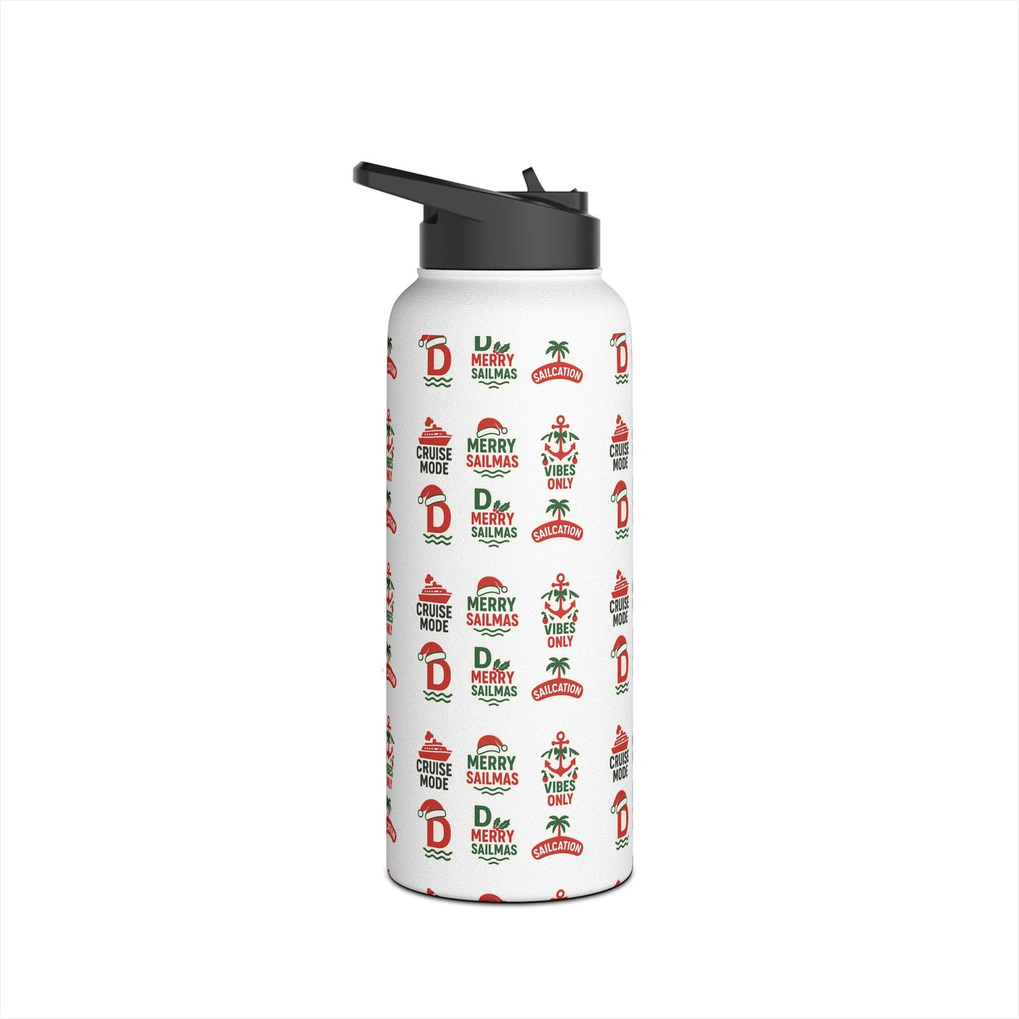 Holiday Cruise S.I.P. = Seasonally Introverted & Peaceful Water Bottle: Merry Palmmas Pattern