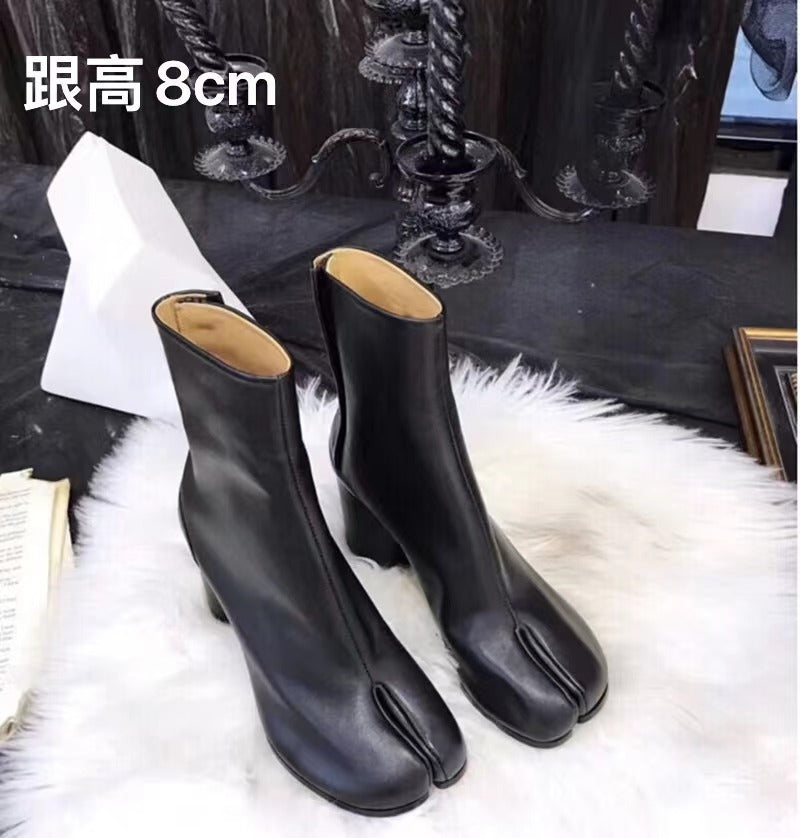 Split Toe Block Heel Boots