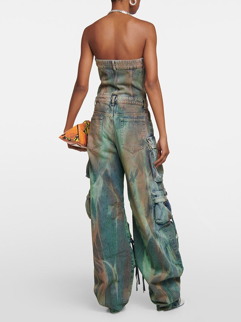 Cargo Strapless High Waist Wide Leg Jumpsuit