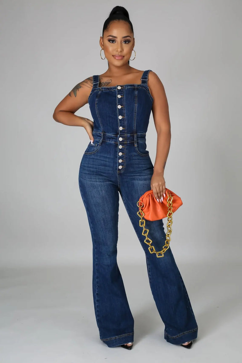 Retro Sleeveless Denim Wide Leg Pants Jumpsuit