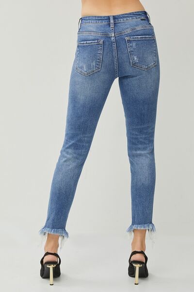 Distressed Frayed Hem Slim Jeans