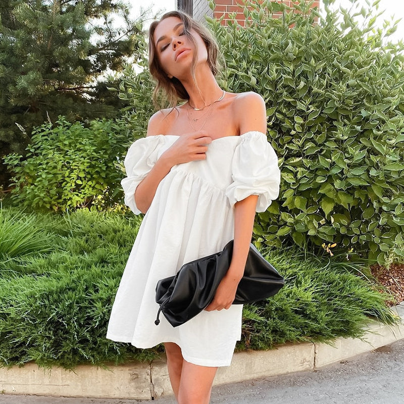 Off Shoulder Big Puff Sleeve Dress