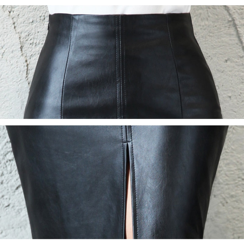 High Waist Leather Pencil Skirt