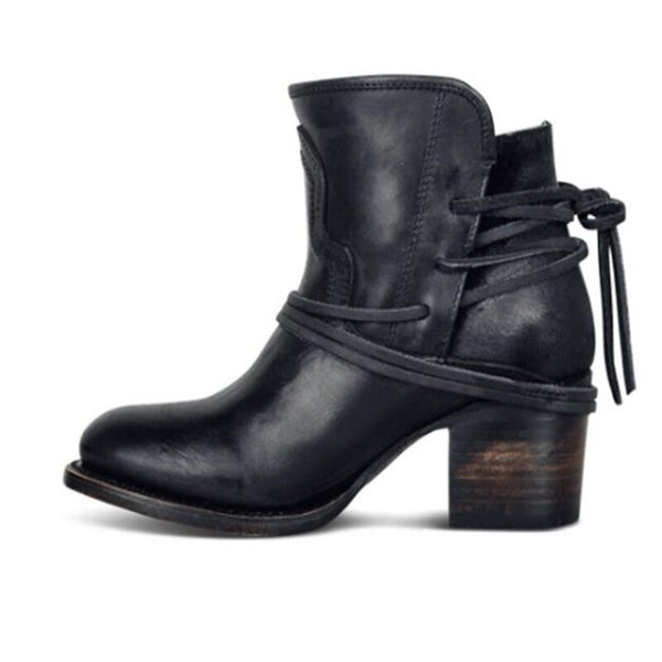 Leather Retro High Heel Ankle Boots