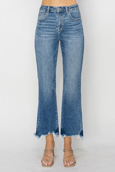 High Waist Raw Hem Flare Jeans