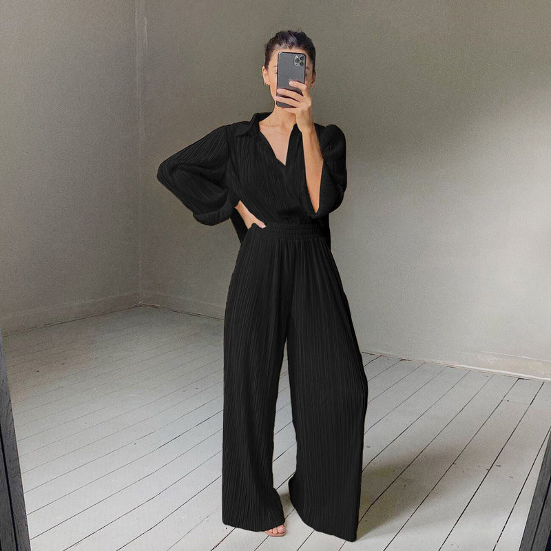 Pleated Wide Leg Pants 2 Piece Set