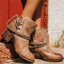 Leather Retro High Heel Ankle Boots