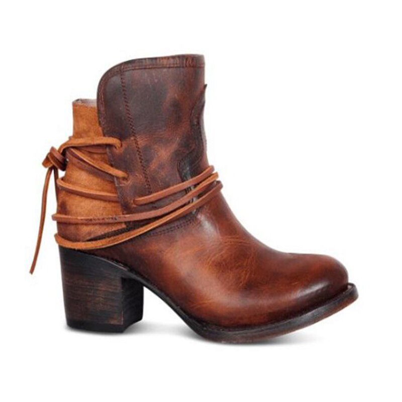 Leather Retro High Heel Ankle Boots