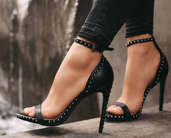 Leather Strap studded Super High Heels