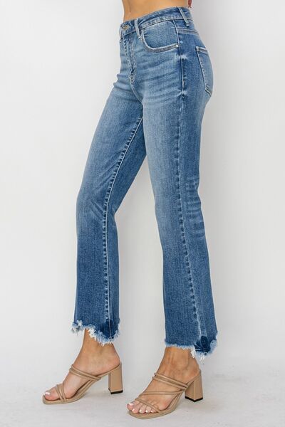 High Waist Raw Hem Flare Jeans