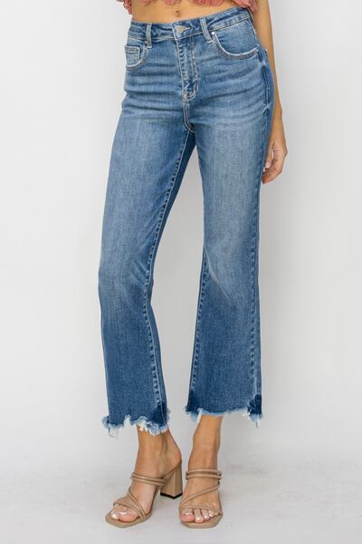 High Waist Raw Hem Flare Jeans