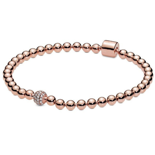 Rose Gold Beads & Pave Crystal Sliding Bracelet Sterling Silver