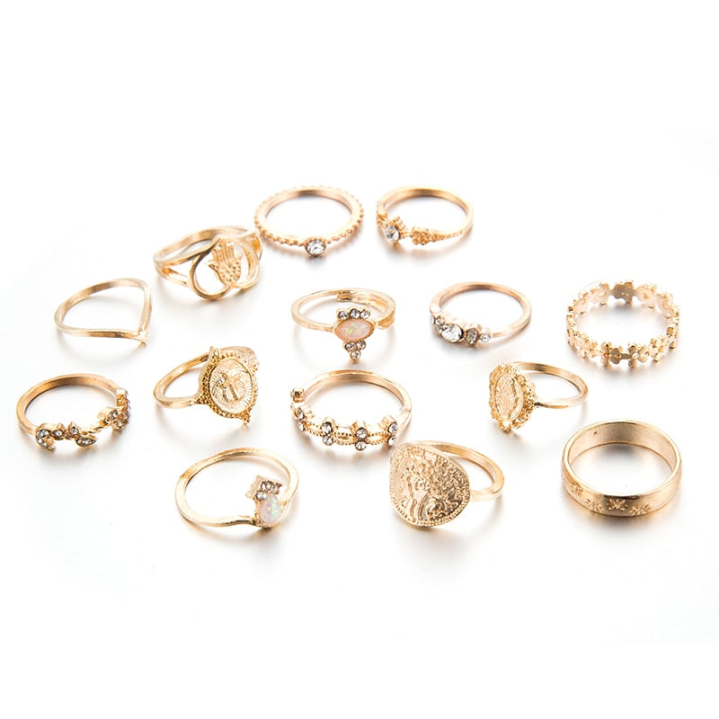 Fatima 15 Pcs/set Virgin Mary Gold Rings