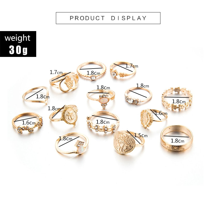 Fatima 15 Pcs/set Virgin Mary Gold Rings