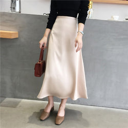 High Waist Glossy Satin Skirt