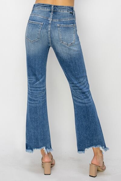 High Waist Raw Hem Flare Jeans