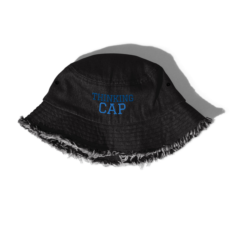 Distressed Denim Bucket Thinking Cap