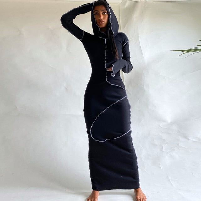 Bodycon Long Sleeve Patchwork Hoodie Dress