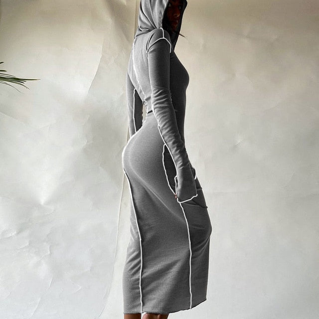 Bodycon Long Sleeve Patchwork Hoodie Dress