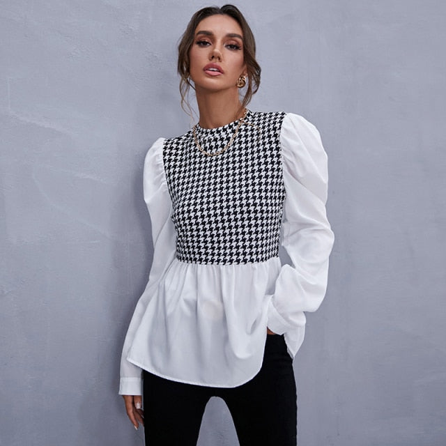 Houndstooth Ruffle Shirt