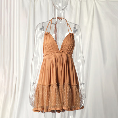 Boho Hollow Tie Back Spaghetti Strap Midi Dress