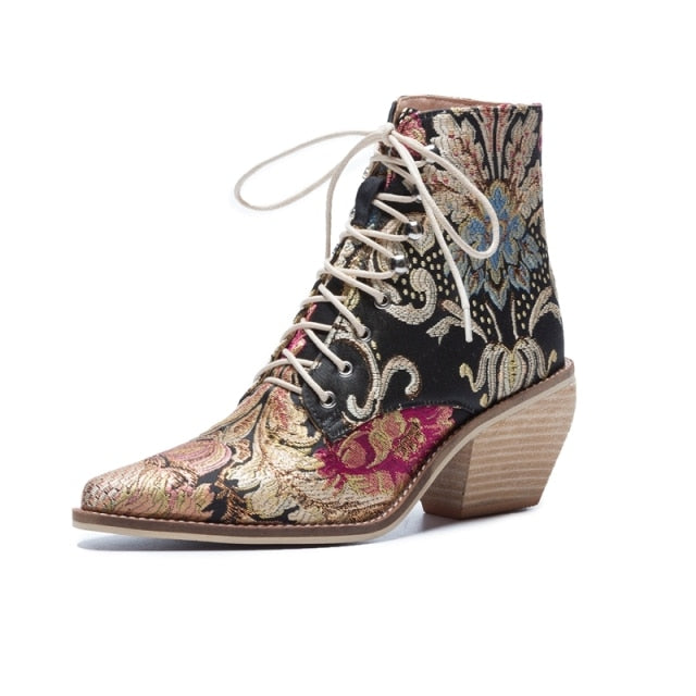 Fortune Flower Embroidered Boots