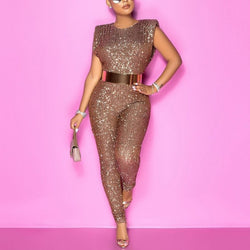 High Waist Sequined Sleeveless Jumpsuits